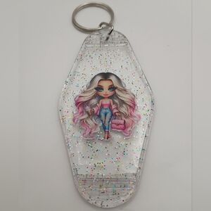 Handmade Clear Glitter Chibi Doll Motel Keychain